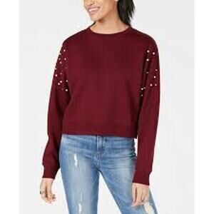 NWT Freshman Women's large Pullover Sweater Burgundy Decorative Faux Pearls